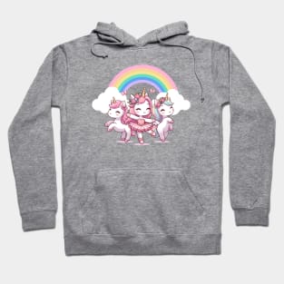 Cute Ballerina Unicorns Dancing Under A Rainbow Hoodie